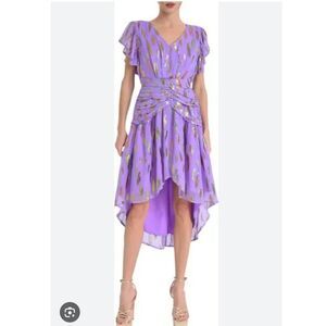 NWT CIEBON Palmina Lavender Metallic Hi Low Chiffon Dress